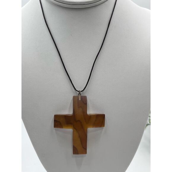 HOST PICK 7/5 Alexis Bittar Vermeil 925 Golden Lucite 3D Cross Brown Necklace - Picture 2 of 13